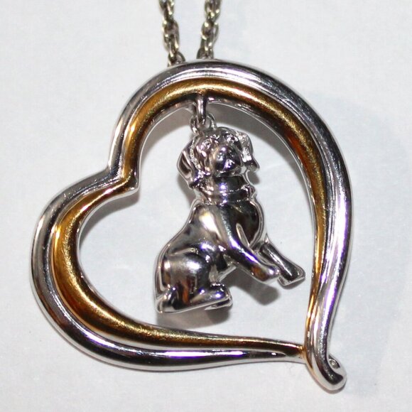 Sterling Silver Beagle Dog Heart Necklace - Picture 1 of 6
